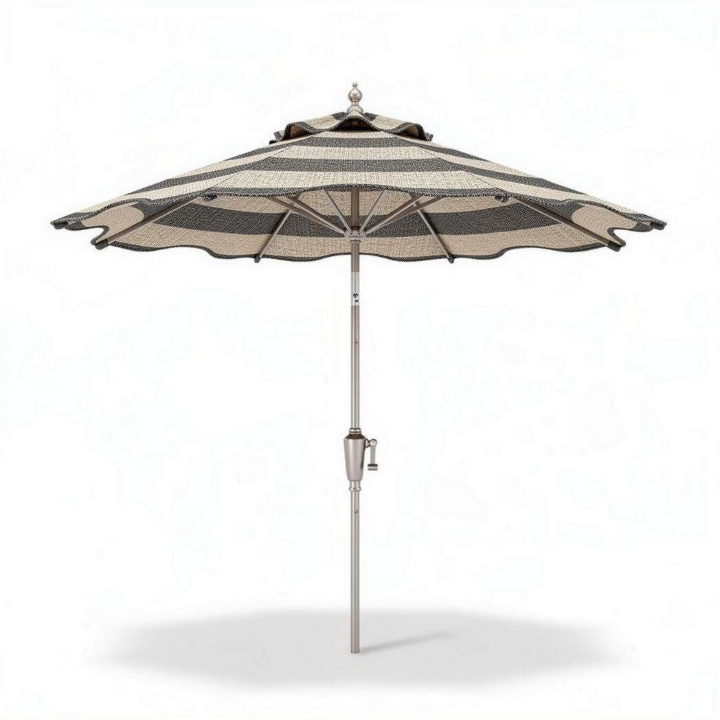 Marktschirm mit braun-beige gestreiftem Bezug und Metallgestell 180 x 180 x 250cm