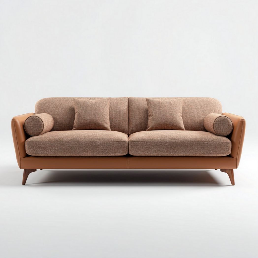 Eleganter sofa aus stoff und kunstleder in braun 200 x 90 x 85cm mit kissen