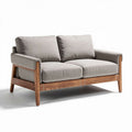 Zwei-Sitzer sofa aus grauem stoff mit holzgestell 150 x 80 x 70cm