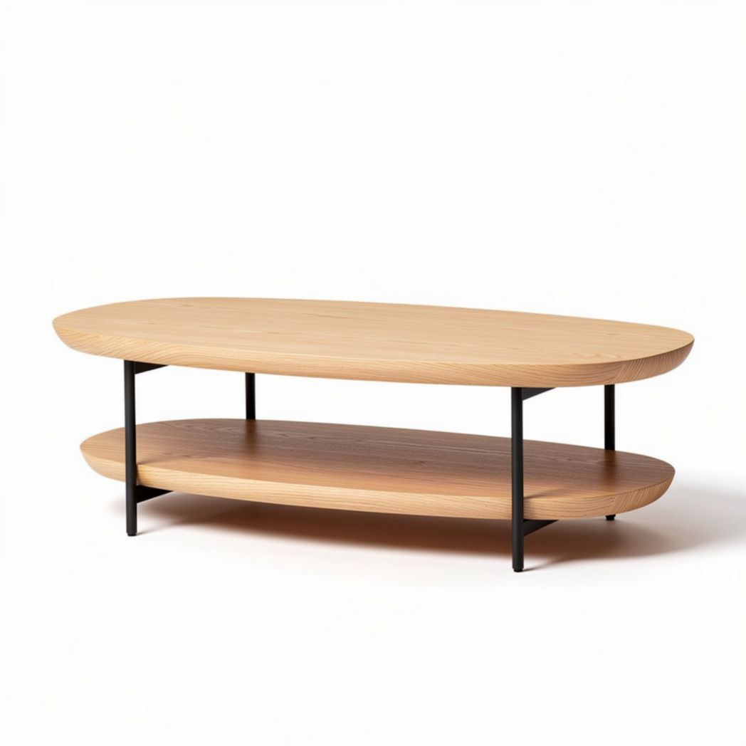 Kaffeetisch aus holz mit metallgestell 120 x 60 x 45cm oval und modern