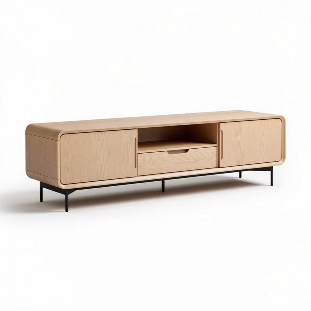 Fernsehtisch aus ahornholz mit schublade in beige 160 x 40 x 45cm