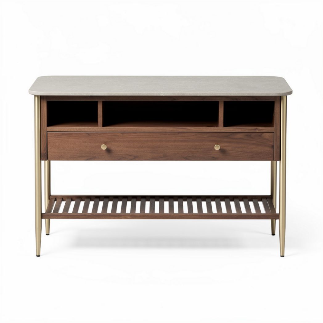 Konsolentisch aus Holz mit marmorierter Oberfläche und Stauraum 120 x 60 x 80 cm