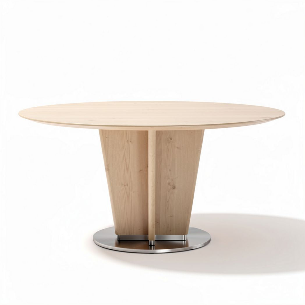 Runder esstisch aus massivem holz mit edelstahlfuß 150 x 150 x 75cm